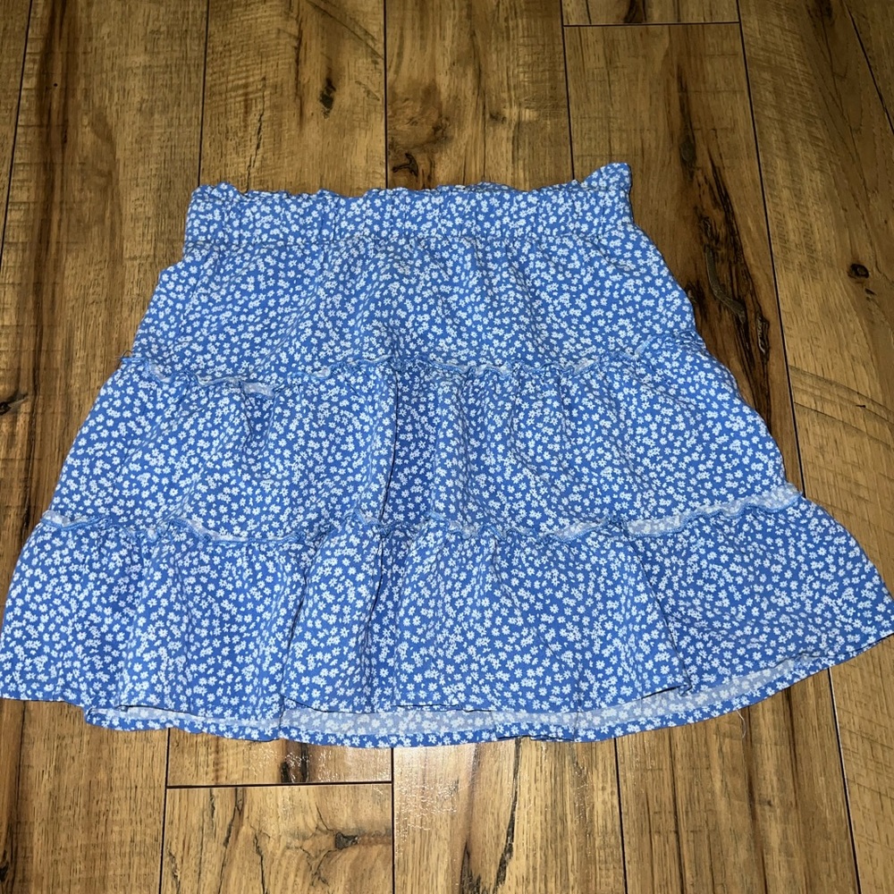 blue and white floral skirt